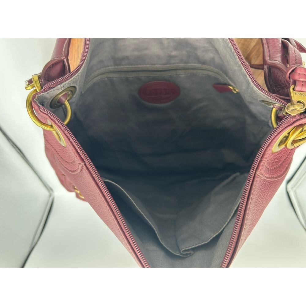 Fossil Handbag Purse Purple Pebble Leather Crossbody Or Shoulder Zip Boho Chic - Picture 11 of 16